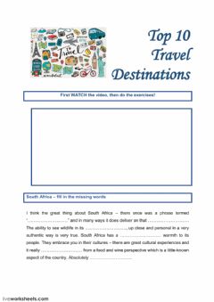 Interactive worksheet Top 10 travel destinations