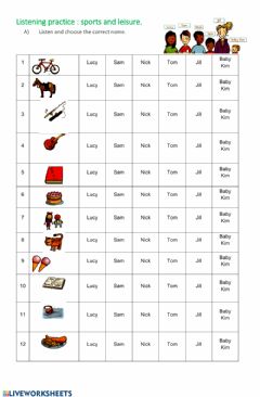 Interactive worksheet Leisure activities listening